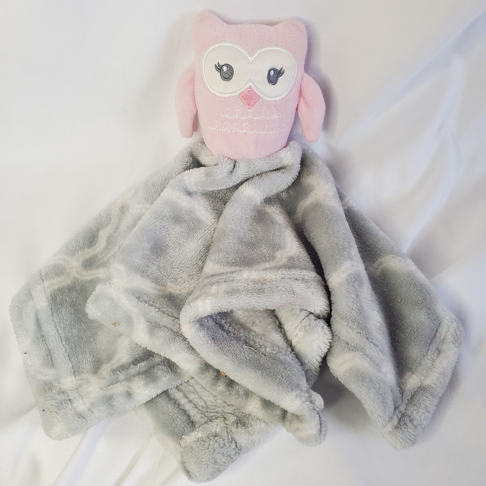 Hudson Baby HB Pink Owl Lovey Plush Security Blanket Gray